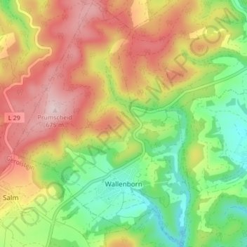 Mapa topográfico Wallenborn, altitud, relieve