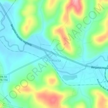 Mapa topográfico Shelocta, altitud, relieve