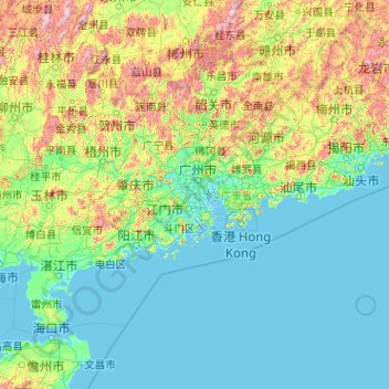 Mapa topográfico 广东省, altitud, relieve