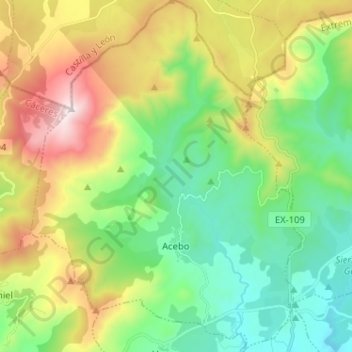 Mapa topográfico Acebo, altitud, relieve