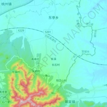 Mapa topográfico 东亭乡, altitud, relieve