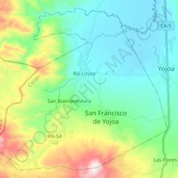 Mapa topográfico San Francisco de Yojoa, altitud, relieve