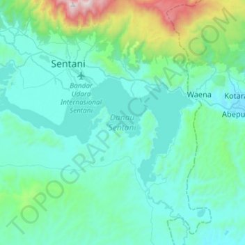 Mapa topográfico Lake Sentani, altitud, relieve