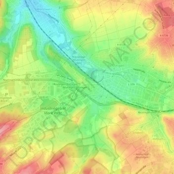 Mapa topográfico Reutlingen-Betzingen, altitud, relieve