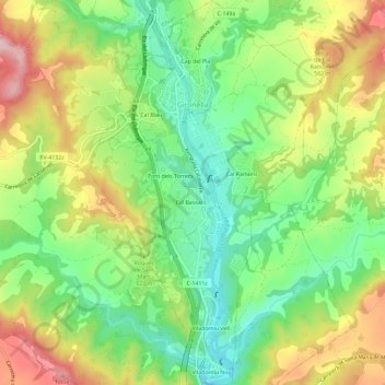 Mapa topográfico Gironella, altitud, relieve