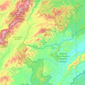 Mapa topográfico Dulce Nombre de Culmí, altitud, relieve