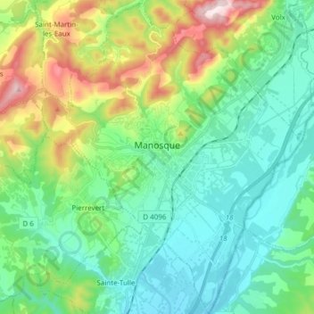 Mapa topográfico Manosque, altitud, relieve