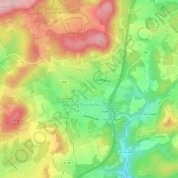 Mapa topográfico Hasborn-Dautweiler, altitud, relieve