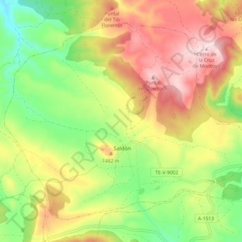 Mapa topográfico Saldón, altitud, relieve