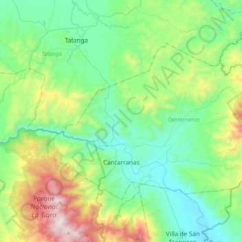 Mapa topográfico Cantarranas, altitud, relieve