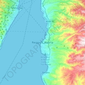 Mapa topográfico Régio da Calábria, altitud, relieve