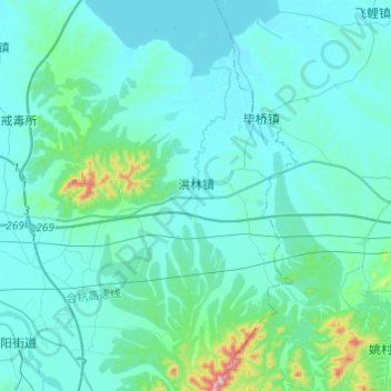 Mapa topográfico 洪林镇, altitud, relieve