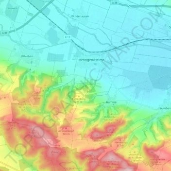 Mapa topográfico Heringen, altitud, relieve