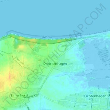 Mapa topográfico Diedrichshagen, altitud, relieve