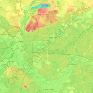 Mapa topográfico Grünheide (Mark), altitud, relieve