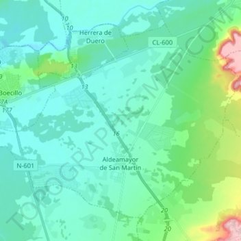 Mapa topográfico Aldeamayor de San Martín, altitud, relieve