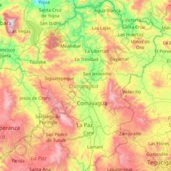 Mapa topográfico Comayagua, altitud, relieve
