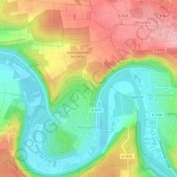 Mapa topográfico Hessigheim, altitud, relieve