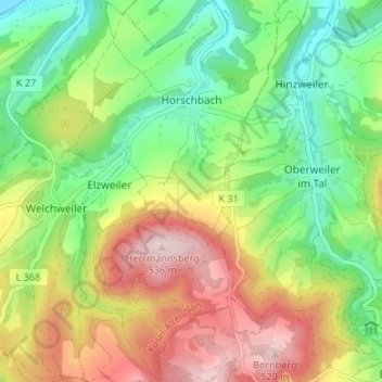 Mapa topográfico Horschbach, altitud, relieve