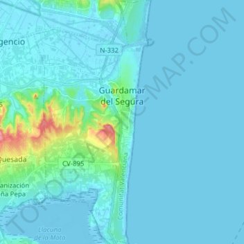 Mapa topográfico Guardamar del Segura, altitud, relieve