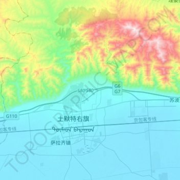 Mapa topográfico 沟门镇, altitud, relieve