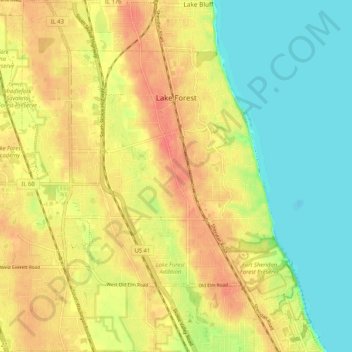 Mapa topográfico Lake Forest, altitud, relieve