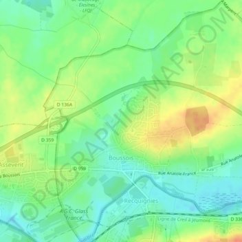 Mapa topográfico Boussois, altitud, relieve