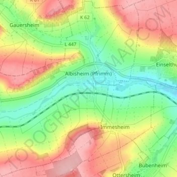 Mapa topográfico Albisheim (Pfrimm), altitud, relieve