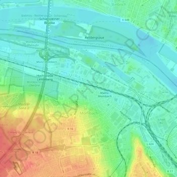 Mapa topográfico Mombach, altitud, relieve