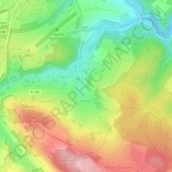 Mapa topográfico Holler, altitud, relieve