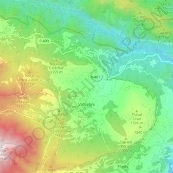 Mapa topográfico Vallcebre, altitud, relieve