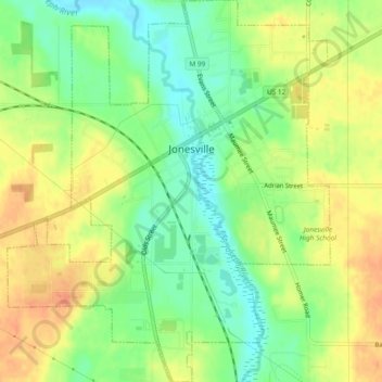 Mapa topográfico Jonesville, altitud, relieve