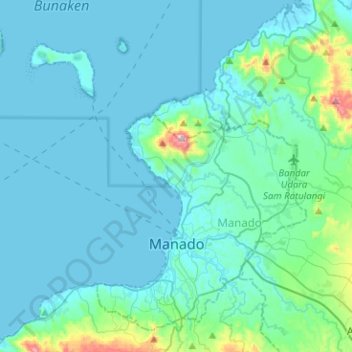 Mapa topográfico Manado, altitud, relieve