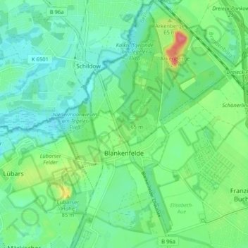 Mapa topográfico Blankenfelde, altitud, relieve