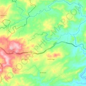 Mapa topográfico El Rincón, altitud, relieve