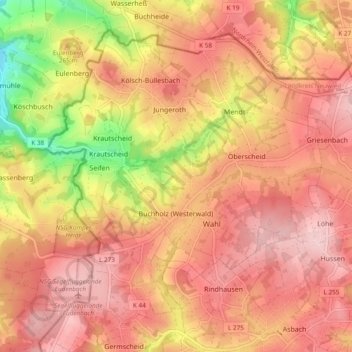 Mapa topográfico Buchholz (Westerwald), altitud, relieve
