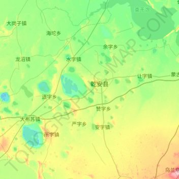 Mapa topográfico 乾安县, altitud, relieve