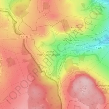 Mapa topográfico Andenhausen, altitud, relieve