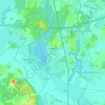 Mapa topográfico Rangsdorf, altitud, relieve