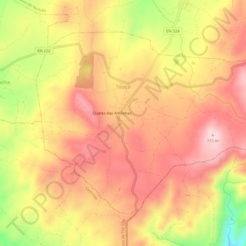 Mapa topográfico Touça, altitud, relieve