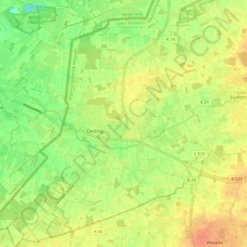 Mapa topográfico Oeding, altitud, relieve