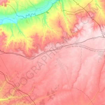 Mapa topográfico Santa Cruz de la Zarza, altitud, relieve