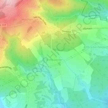 Mapa topográfico Websweiler, altitud, relieve