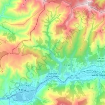 Mapa topográfico Vilamartín de Valdeorras, altitud, relieve