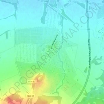 Mapa topográfico Ракитное, altitud, relieve