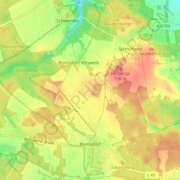 Mapa topográfico Bomsdorf, altitud, relieve