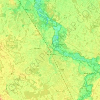 Mapa topográfico Emsdetten, altitud, relieve