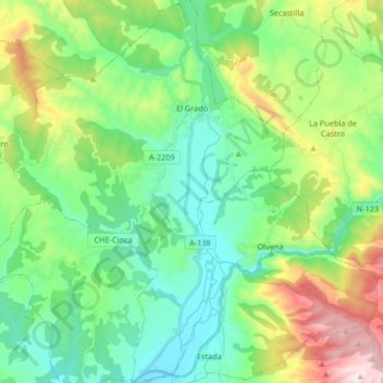 Mapa topográfico El Grado, altitud, relieve