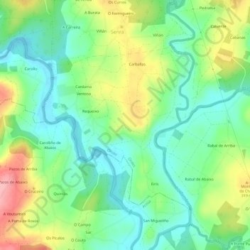 Mapa topográfico Cardama, altitud, relieve