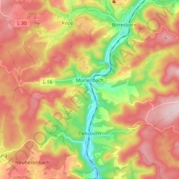 Mapa topográfico Mürlenbach, altitud, relieve